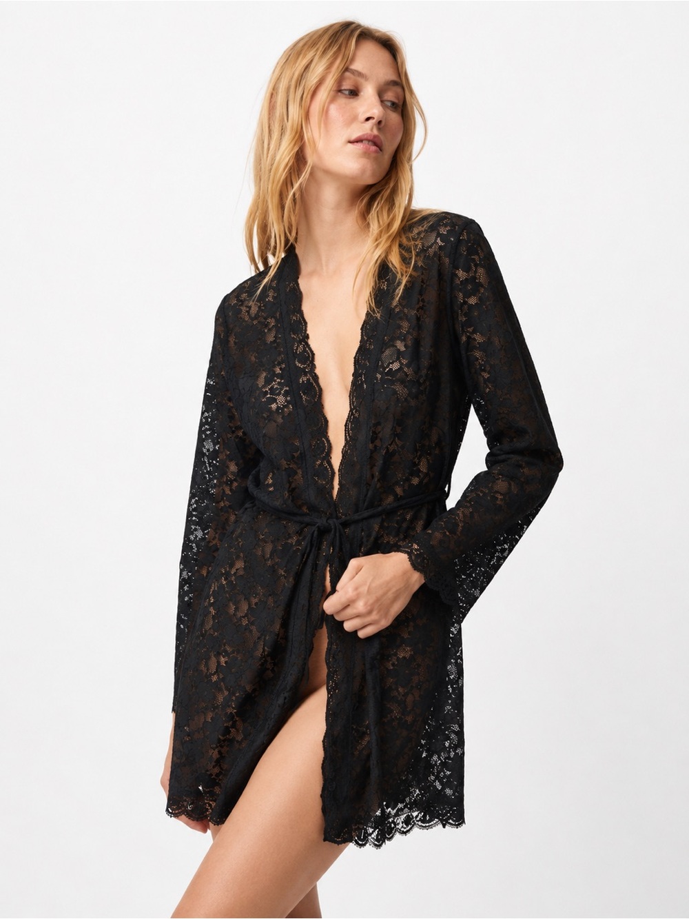 La Vie En Rose Black Lace Robe